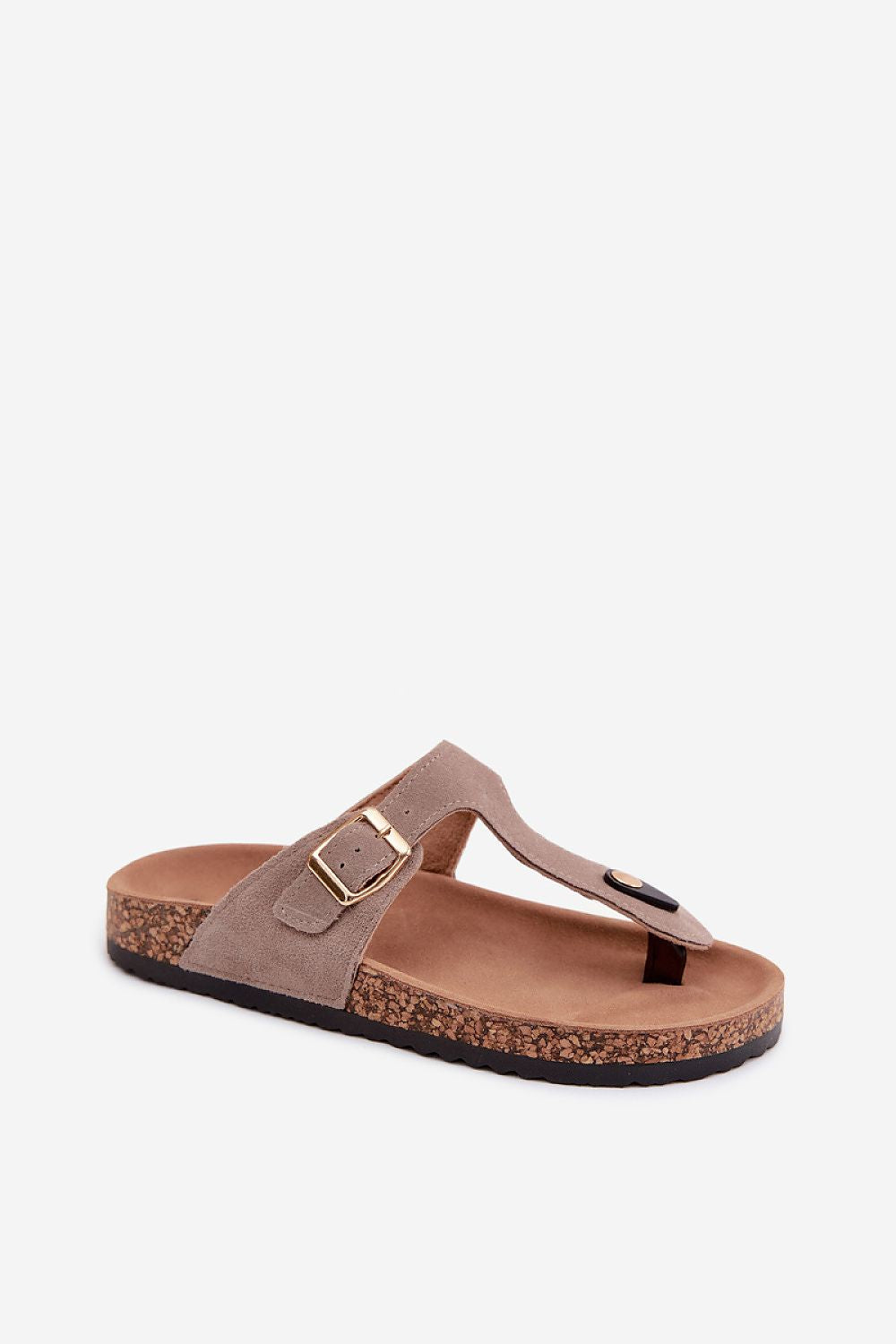Women's Beige and Brown Suede Platform Sole Strap Detail Japanese Flip-flops view 5