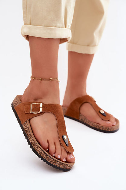 Women's Beige and Brown Suede Platform Sole Strap Detail Japanese Flip-flops view 7