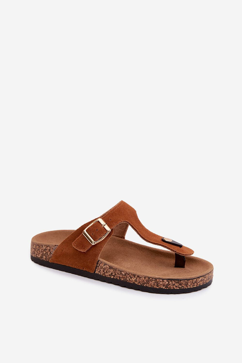 Women's Beige and Brown Suede Platform Sole Strap Detail Japanese Flip-flops view 8
