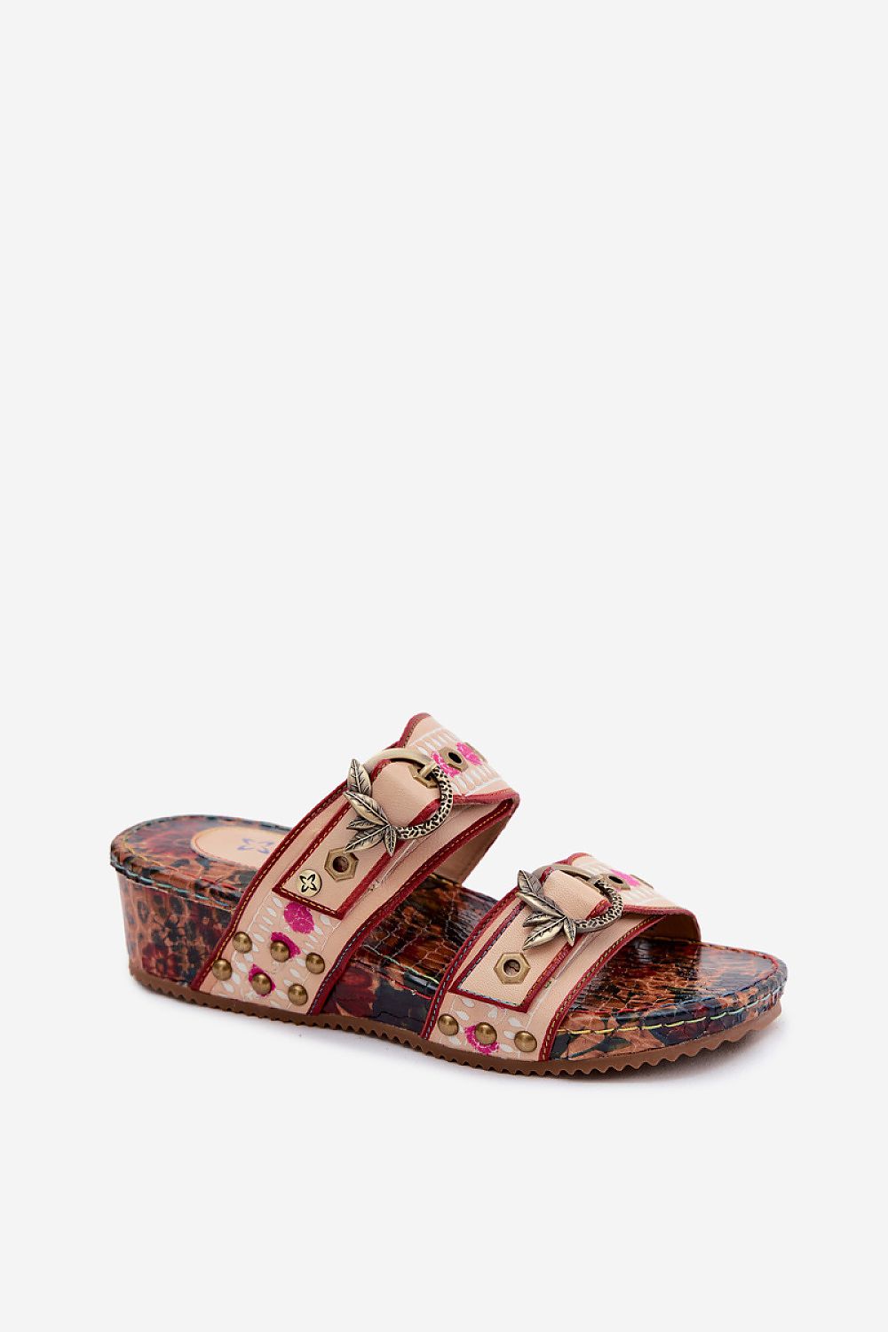 Women's Multicolor Leather 5 Cm Heel Wedge Sandals side view