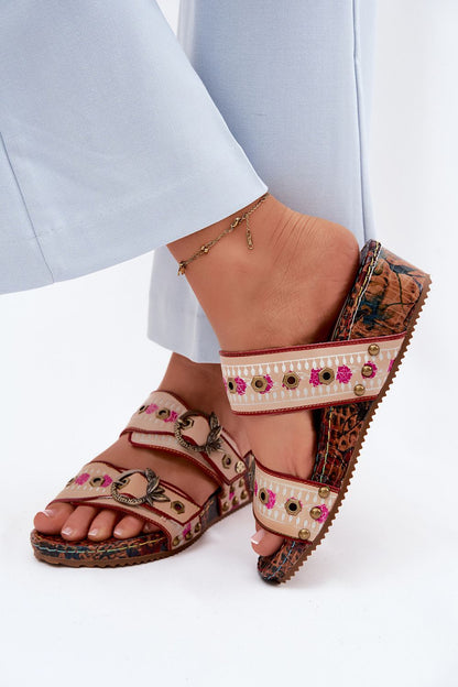 Women's Multicolor Leather 5 Cm Heel Wedge Sandals detail view