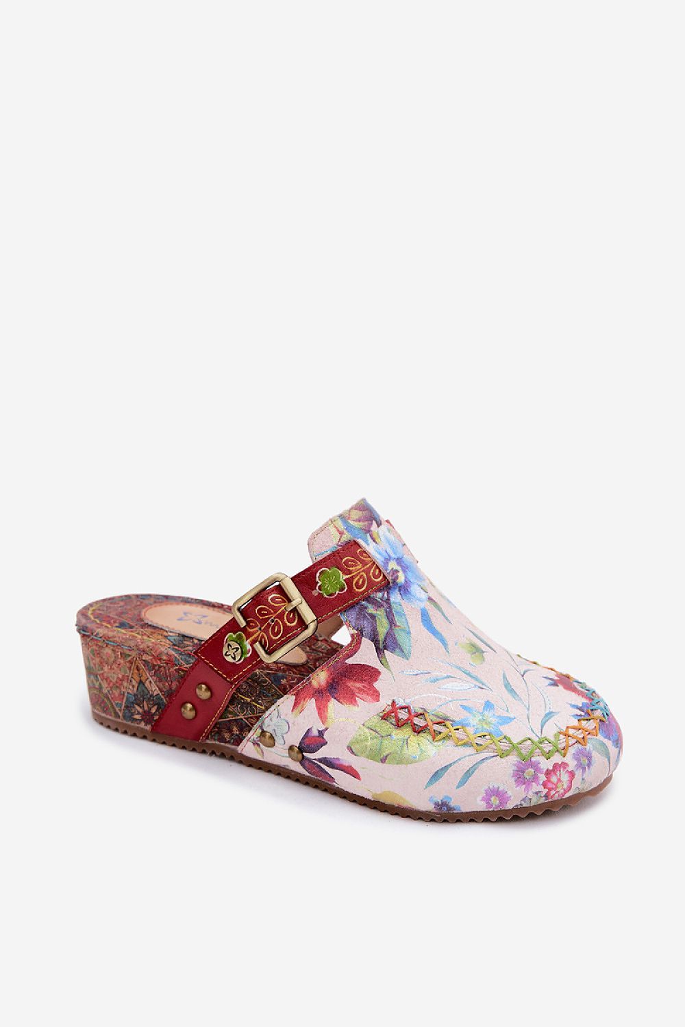 Women's Multicolor Leather Strap Detail 5 Cm Heel Wedge Sandals side view