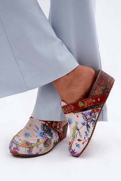 Women's Multicolor Leather Strap Detail 5 Cm Heel Wedge Sandals detail view