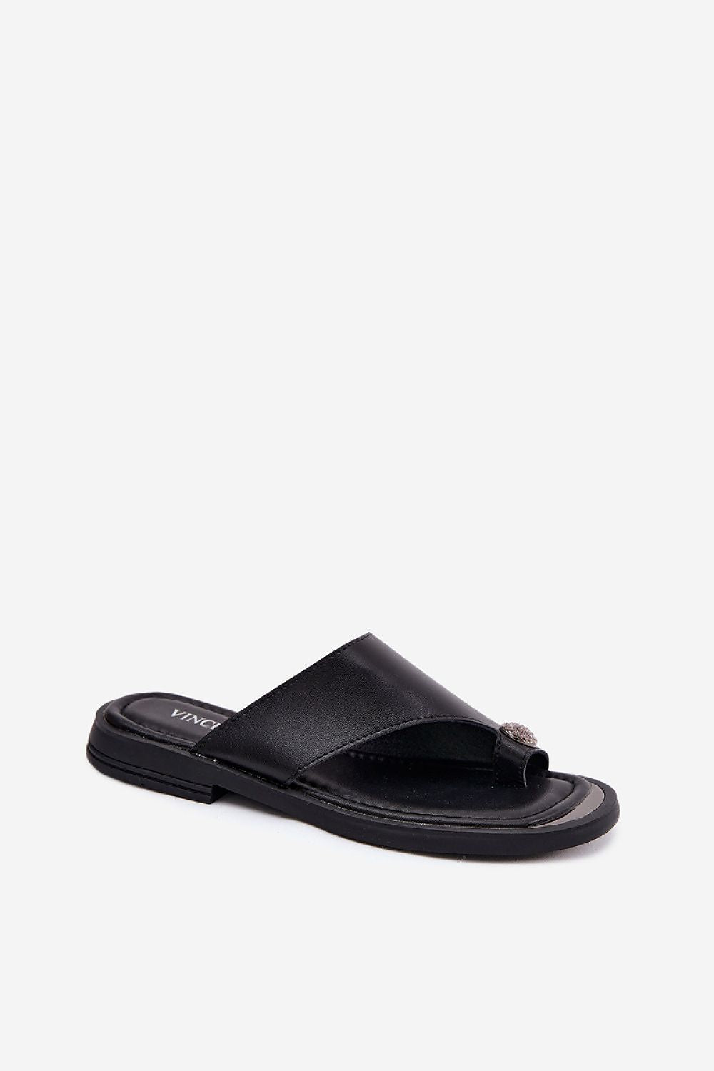 Women's Black and Beige Leather 2 Cm Heel Japanese Flip-flops side view