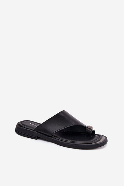 Women's Black and Beige Leather 2 Cm Heel Japanese Flip-flops side view