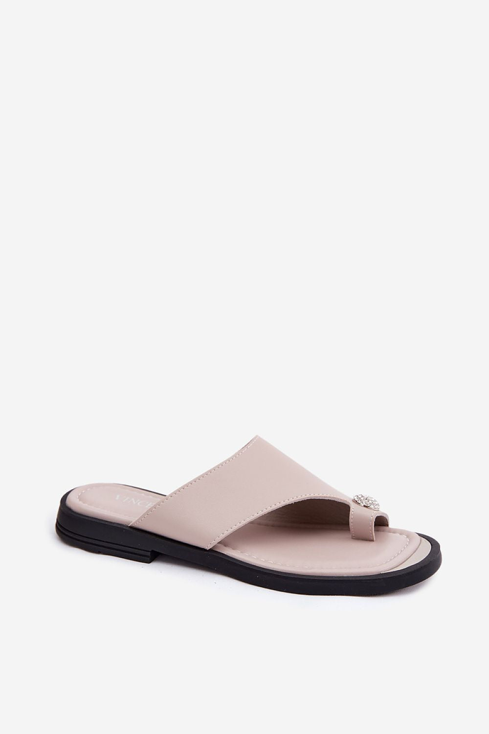 Women's Black and Beige Leather 2 Cm Heel Japanese Flip-flops view 5