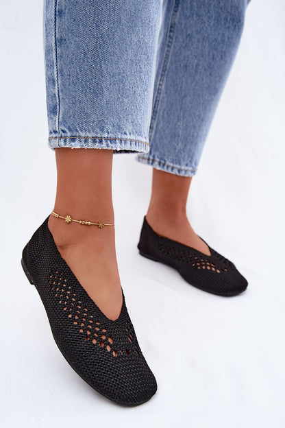 Women's Black and Pink Fabric Openwork Detail Ballet Flats front view
