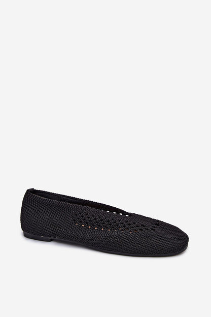 Women's Black and Pink Fabric Openwork Detail Ballet Flats side view