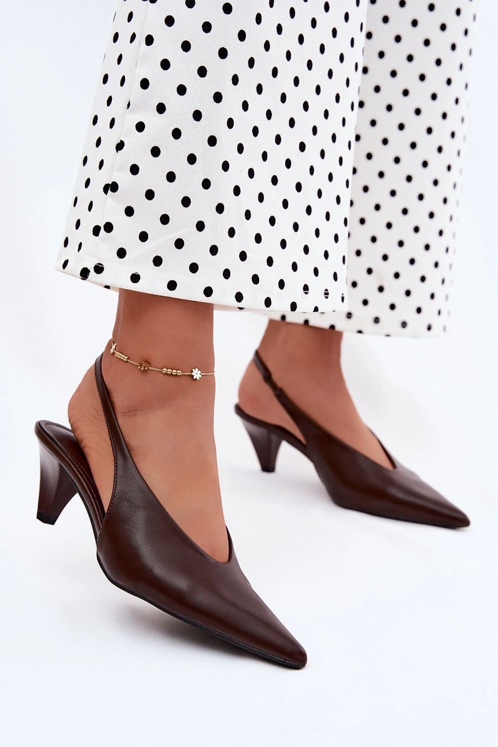 Women's Brown and Red Faux Leather Heeled Sandals back view