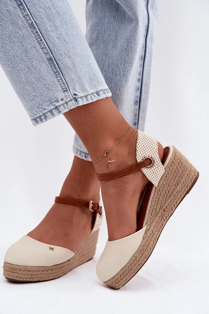 Women's Black and Beige Fabric Strap Detail 6.5 Cm Heel Wedge Sandals view 6