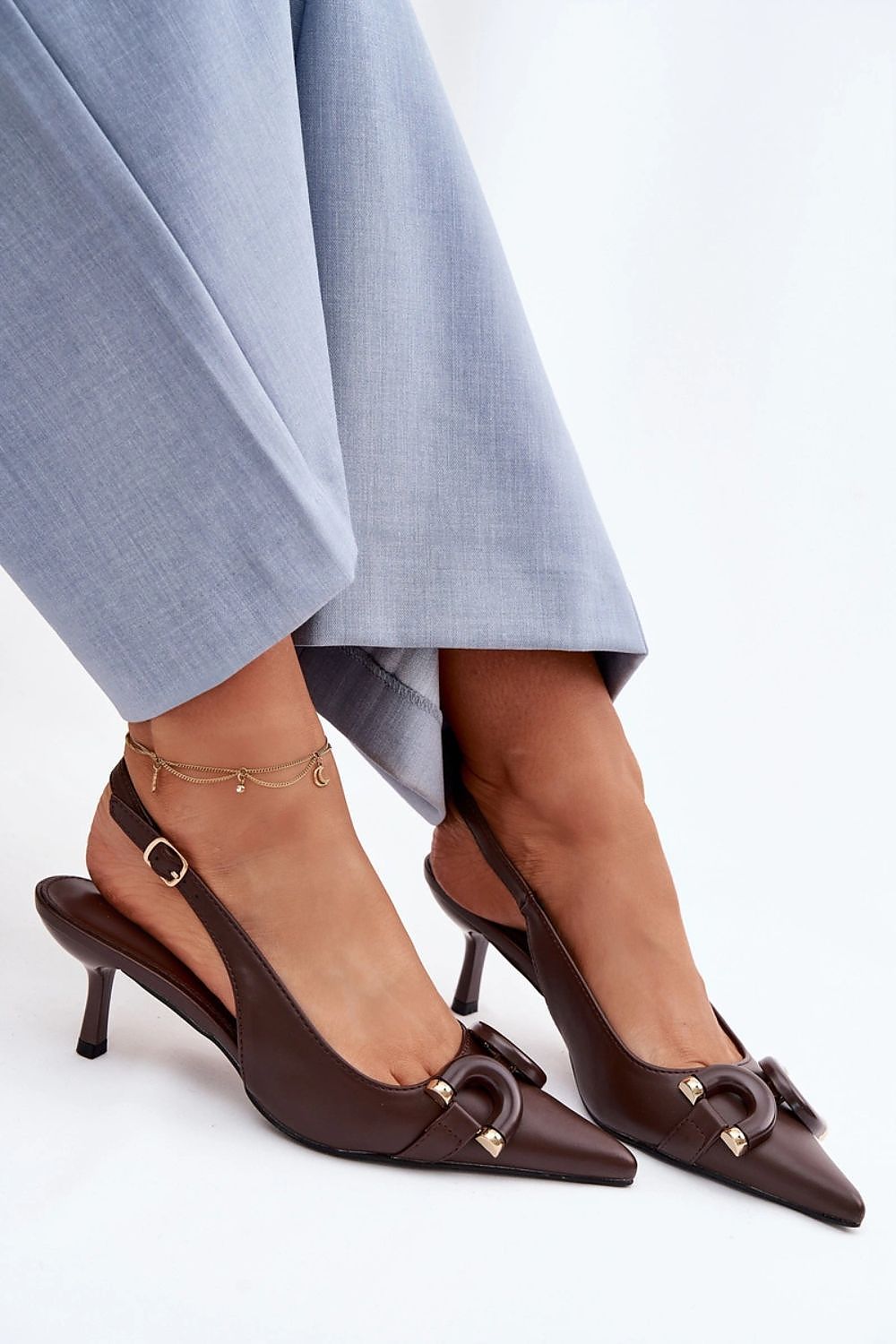 Women's Brown, Black, and Beige Faux Leather Strap Detail Heeled Sandals view 11