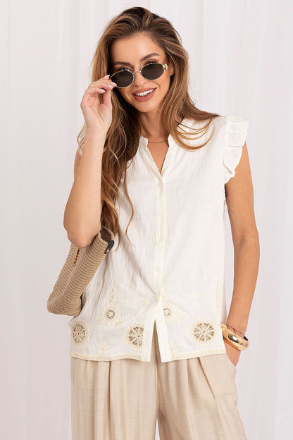 Women's Beige Openwork Detail Shirt front view
