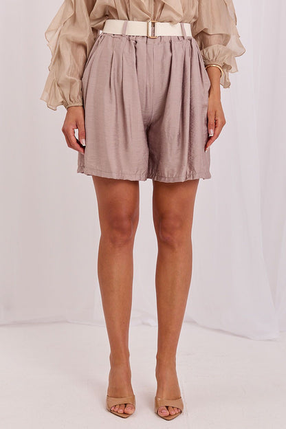 Women's Beige, Brown, and Black Easy-fit Elastic Detail Shorts view 23