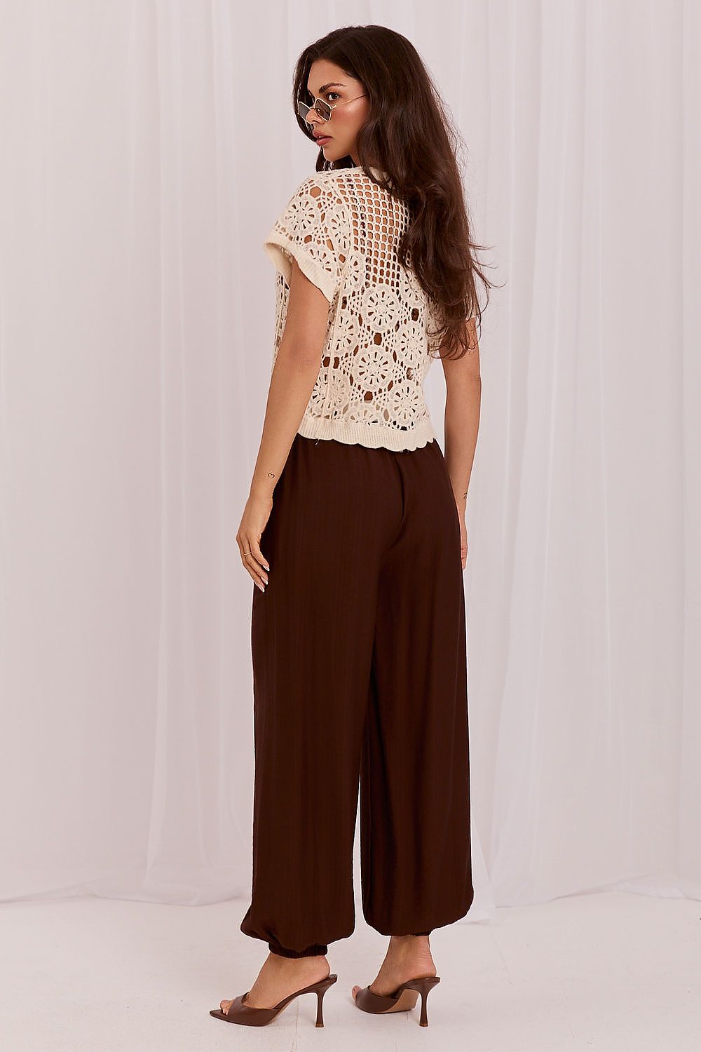 Women's Beige and Black Easy-fit Elastic Detail Women Trousers view 20