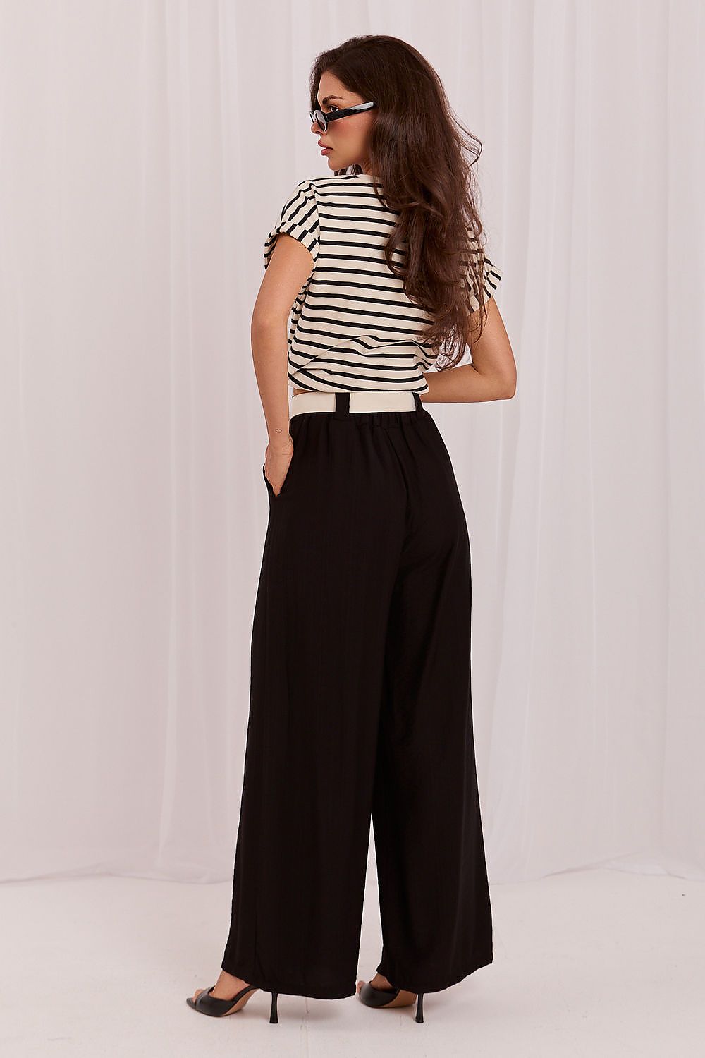 Women's Brown and Beige Easy-fit Elastic Detail Women Trousers view 11
