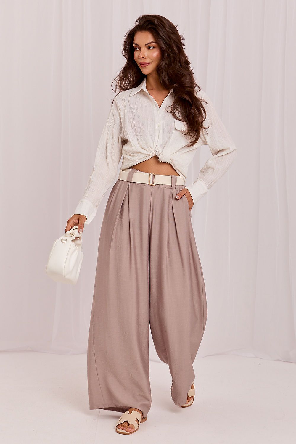 Women's Brown and Beige Easy-fit Elastic Detail Women Trousers view 18