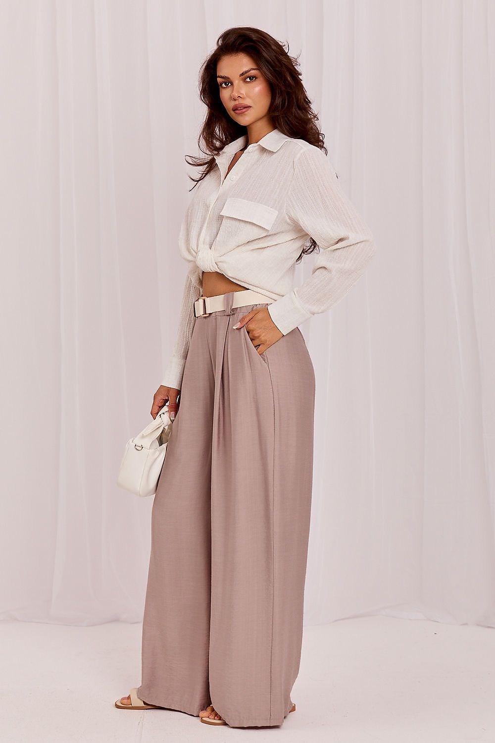 Women's Brown and Beige Easy-fit Elastic Detail Women Trousers view 19