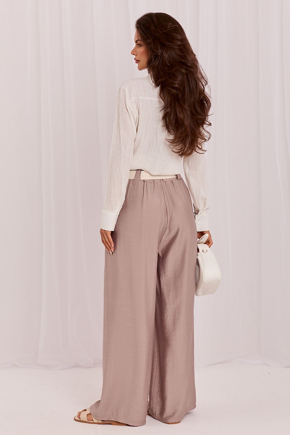Women's Brown and Beige Easy-fit Elastic Detail Women Trousers view 20