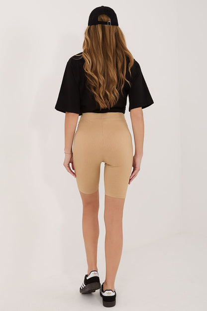 Women's Green and Beige Easy-fit Elastic Detail Shorts view 6