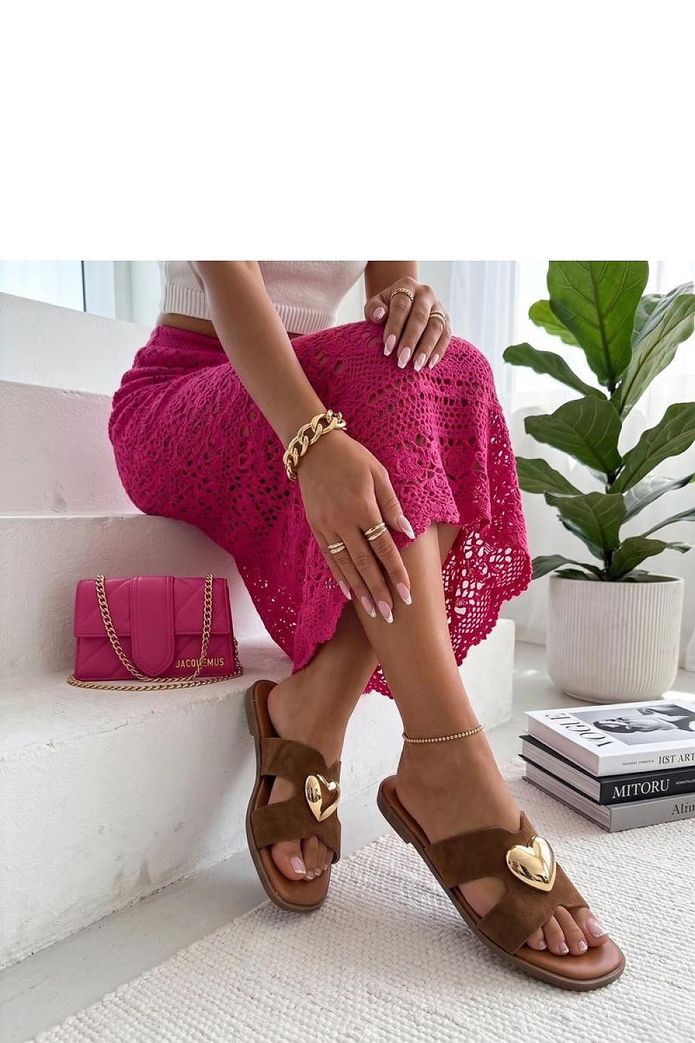 Women's White, Brown, and Beige 1.5 Cm Heel Flip-flops back view