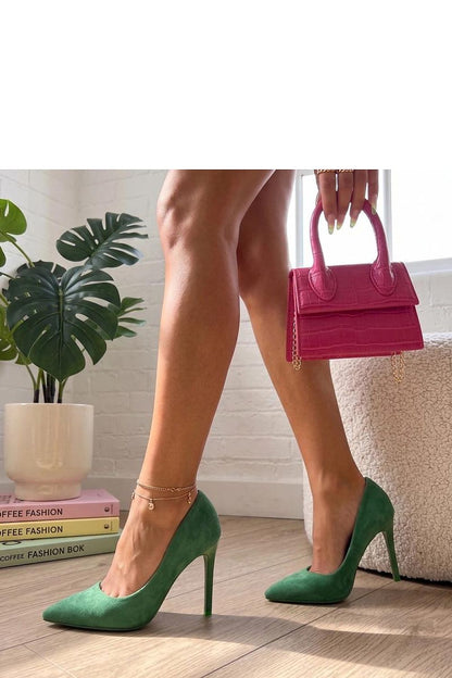 Women's Yellow and Green Suede High Heels detail view