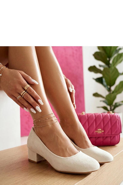 Women's Beige Suede Block Heel Heel Pumps front view