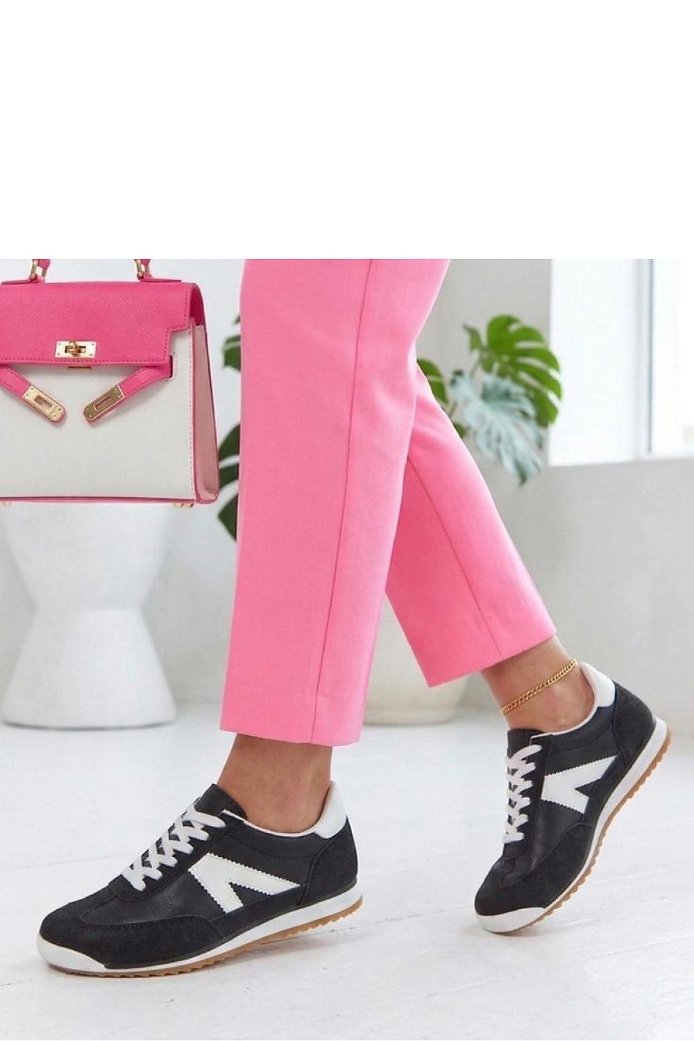 Women's White and Black Suede Sport Sneakers view 6
