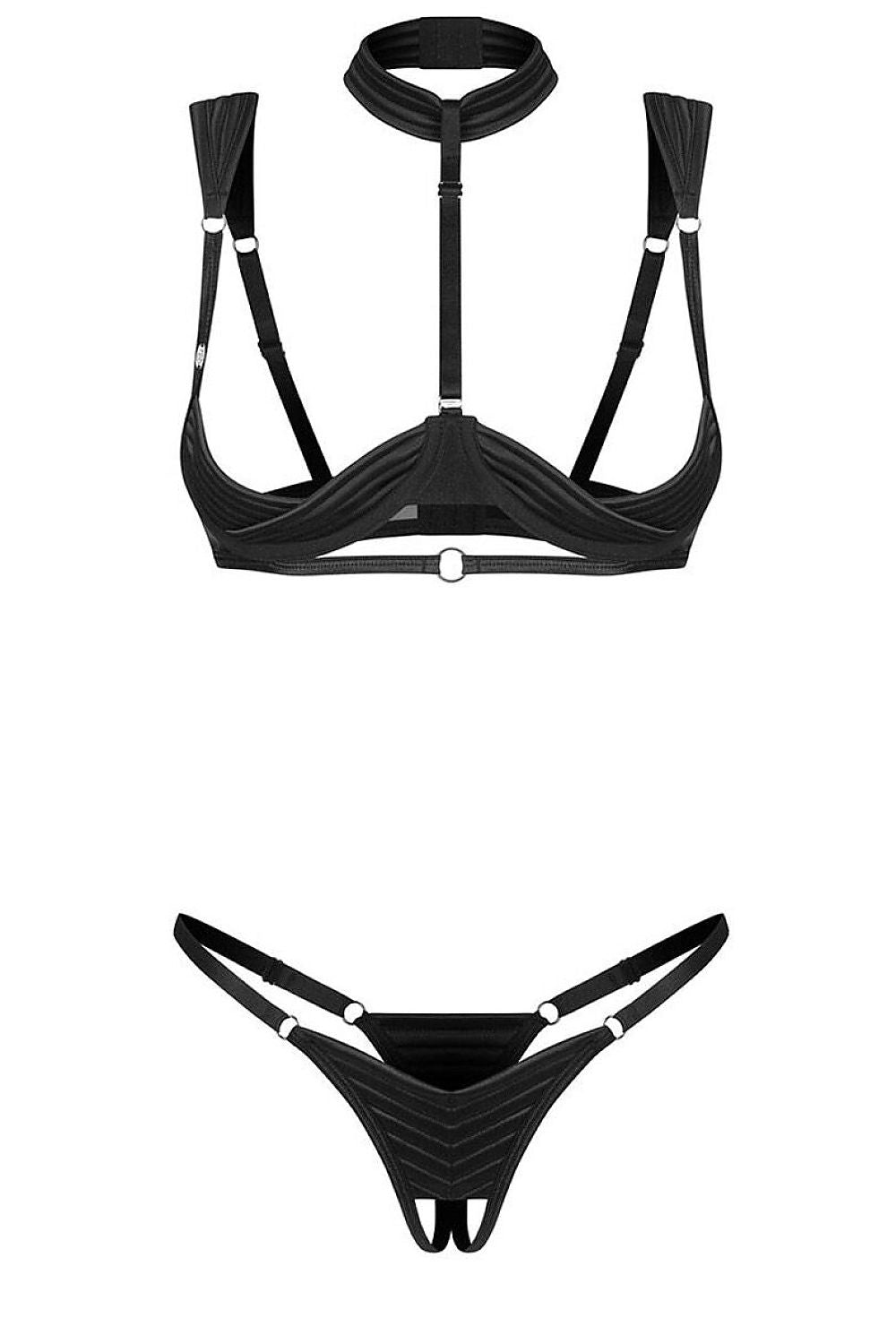 Women's Black Strap Detail Easy-fit Elastic Detail Underwear Set Underwired back view