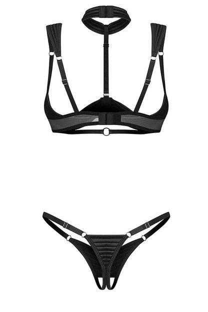 Women's Black Strap Detail Easy-fit Elastic Detail Underwear Set Underwired view 5