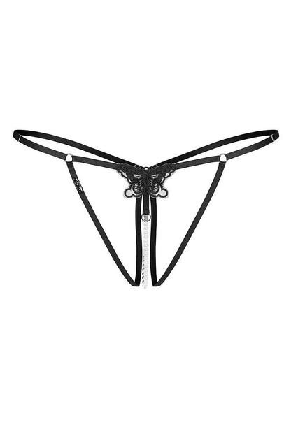 Women's Black Strap Detail T-backs detail view