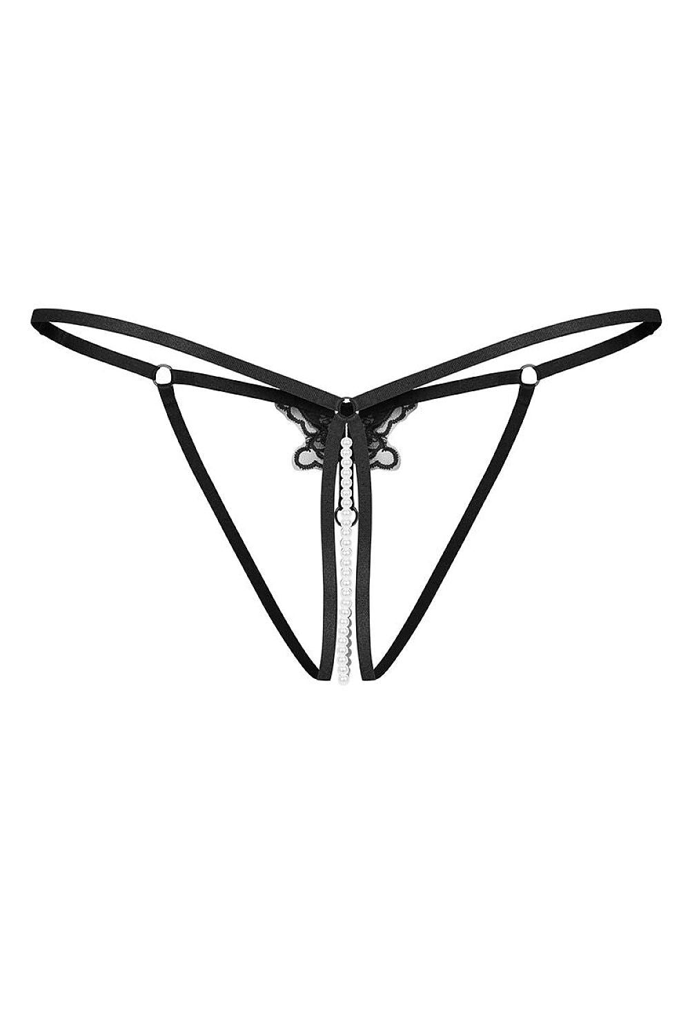 Women's Black Strap Detail T-backs back view