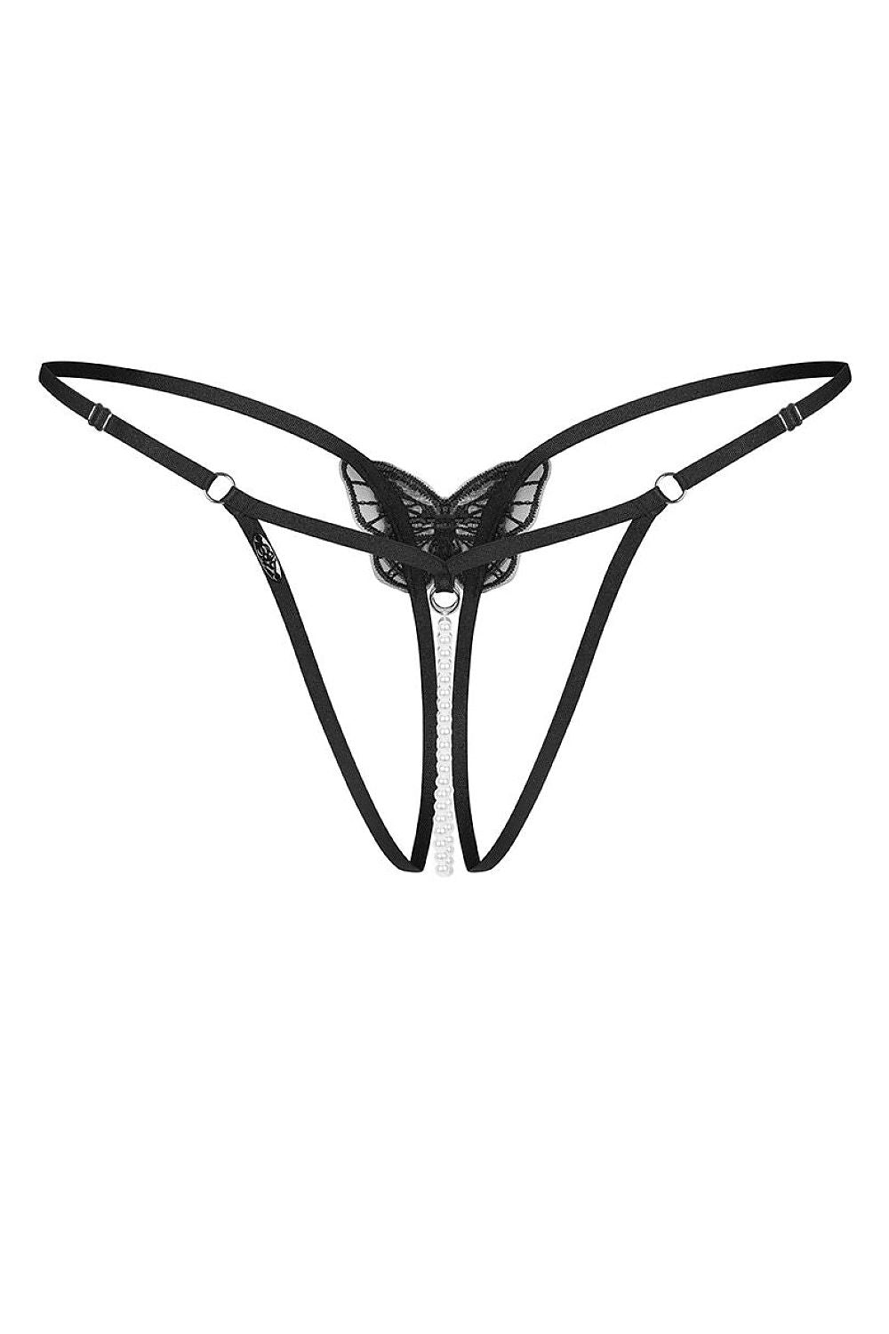 Women's Black Strap Detail Easy-fit Elastic Detail T-backs Lace detail view