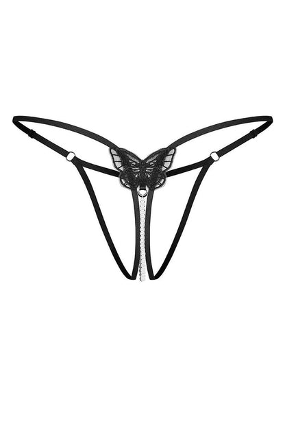 Women's Black Strap Detail Easy-fit Elastic Detail T-backs Lace back view