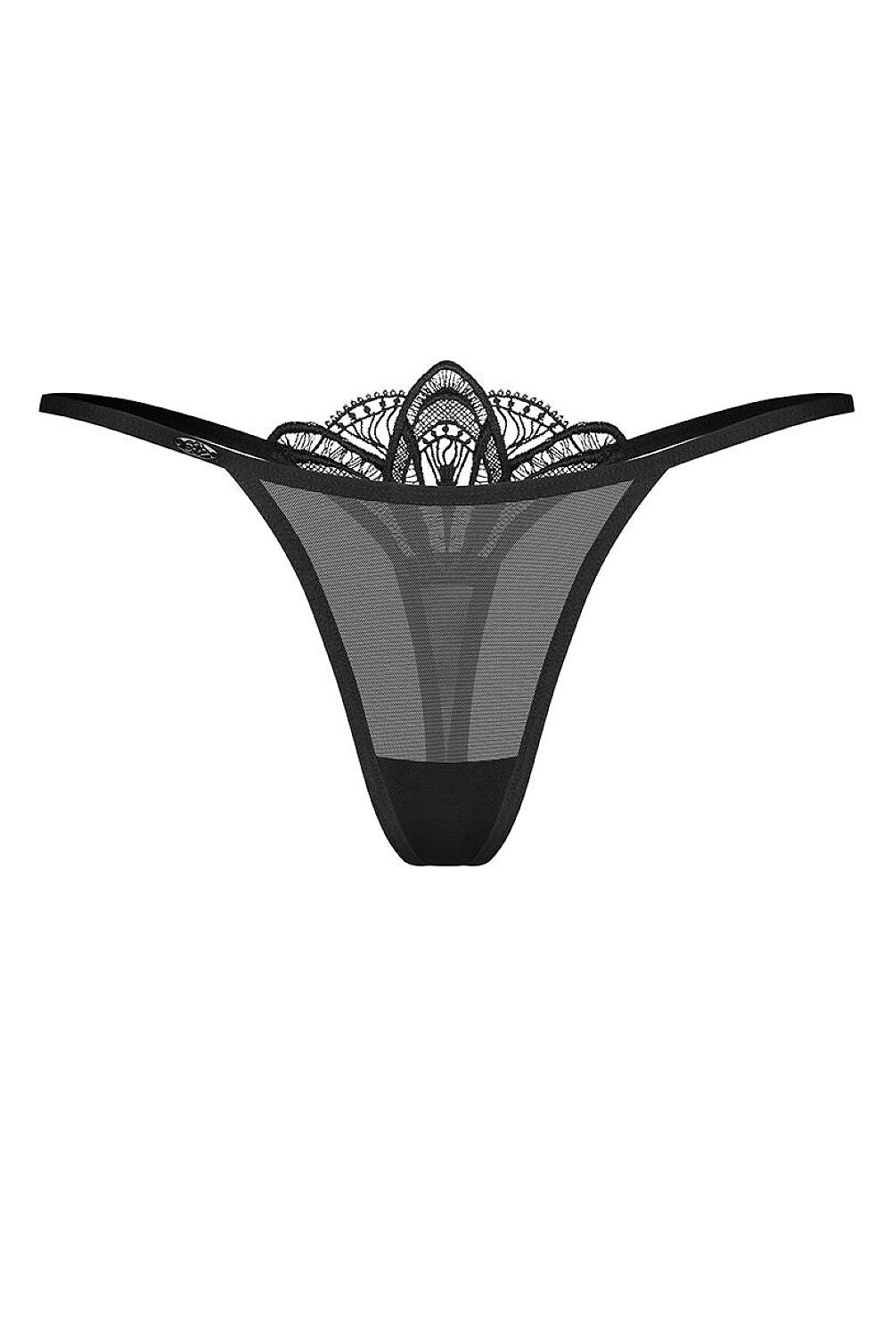 Women's Black Openwork Detail T-backs detail view