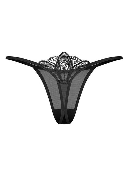 Women's Black Openwork Detail T-backs back view