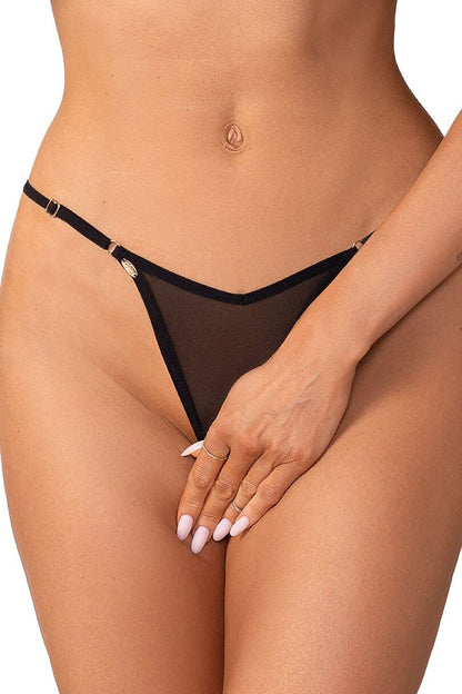 Women's Black Strap Detail T-backs Lace front view