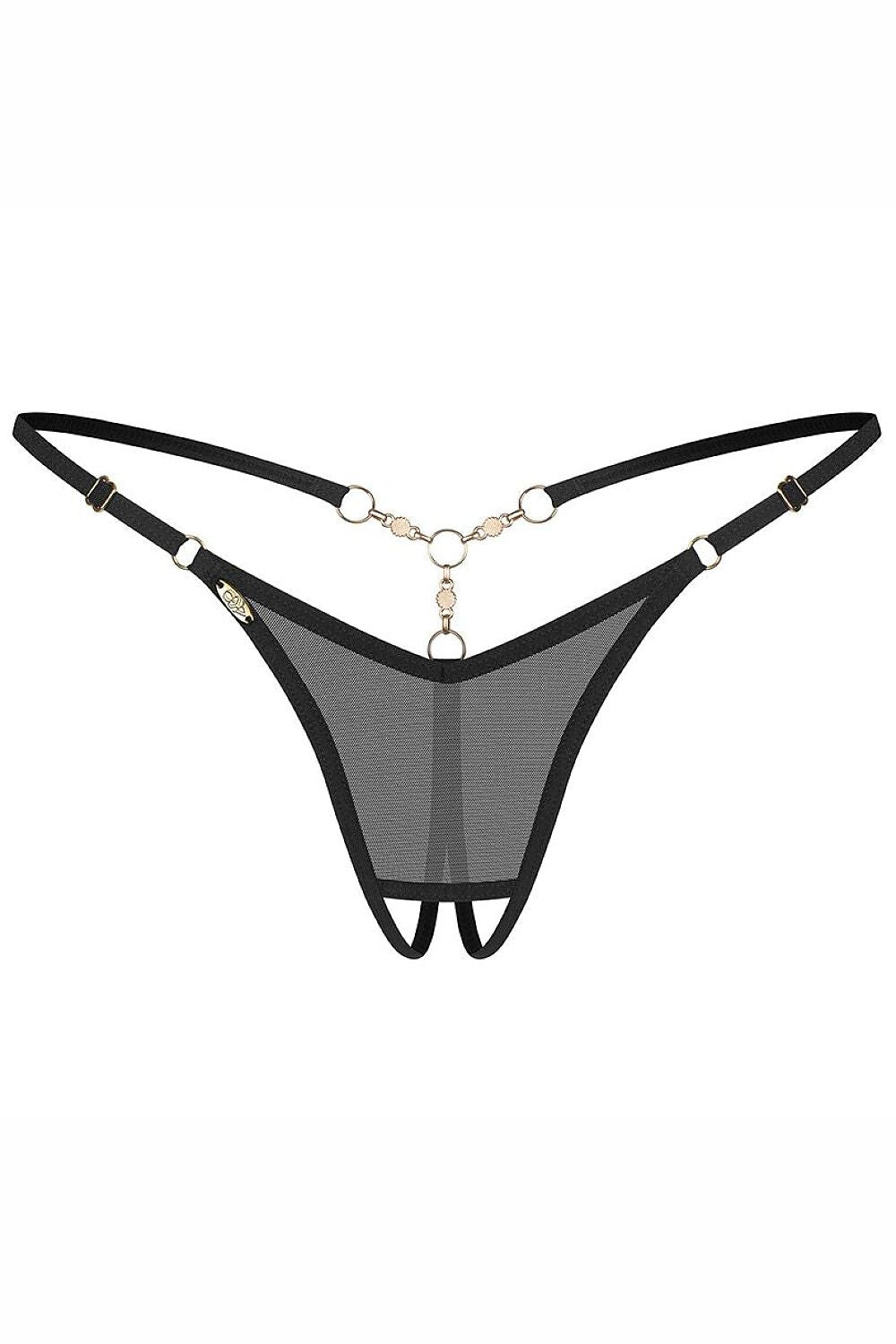 Women's Black Strap Detail T-backs Lace detail view