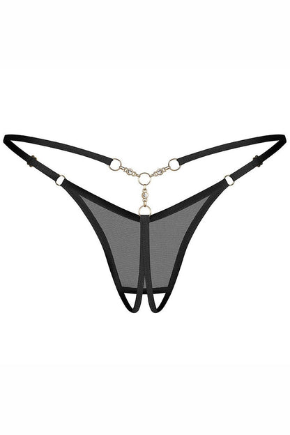 Women's Black Strap Detail T-backs Lace back view