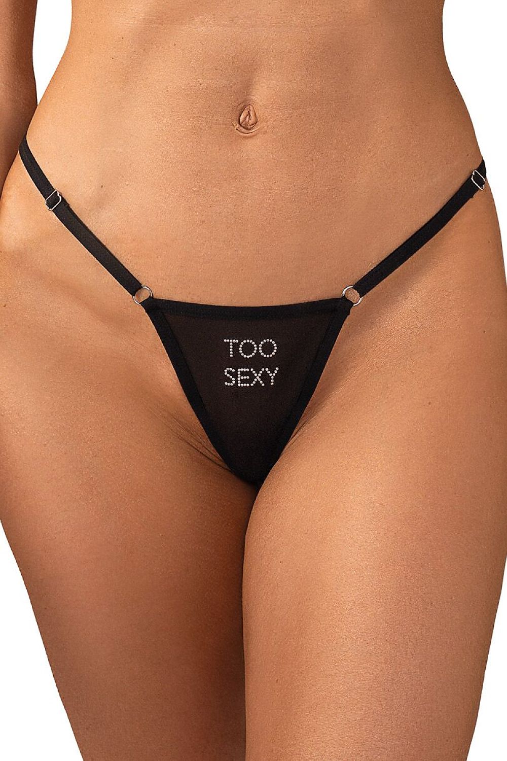 Women's Black Strap Detail Easy-fit Elastic Detail T-backs front view