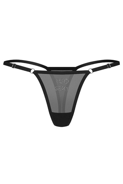Women's Black Strap Detail Easy-fit Elastic Detail T-backs side view