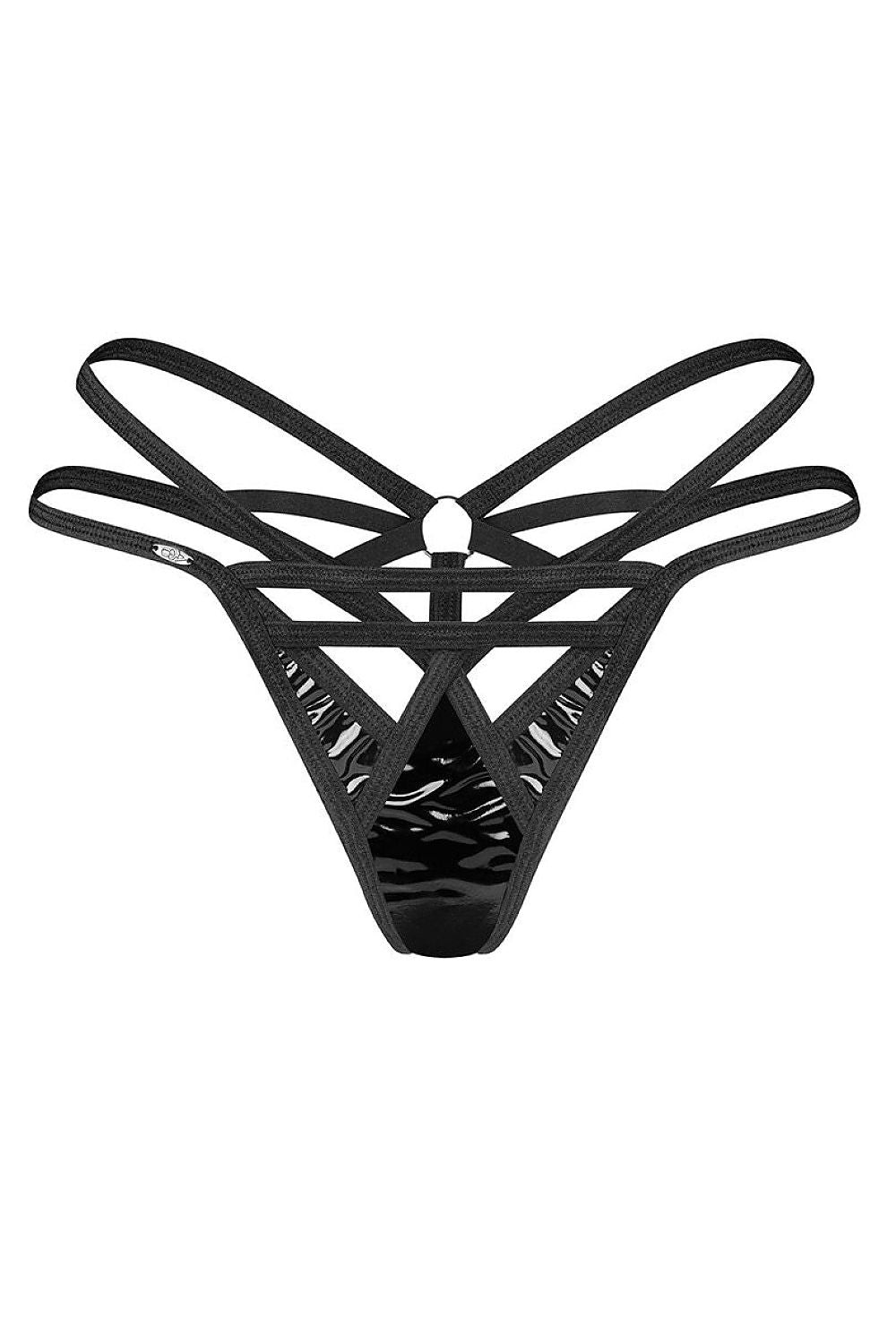 Women's Black Strap Detail Easy-fit Elastic Detail T-backs Thong detail view