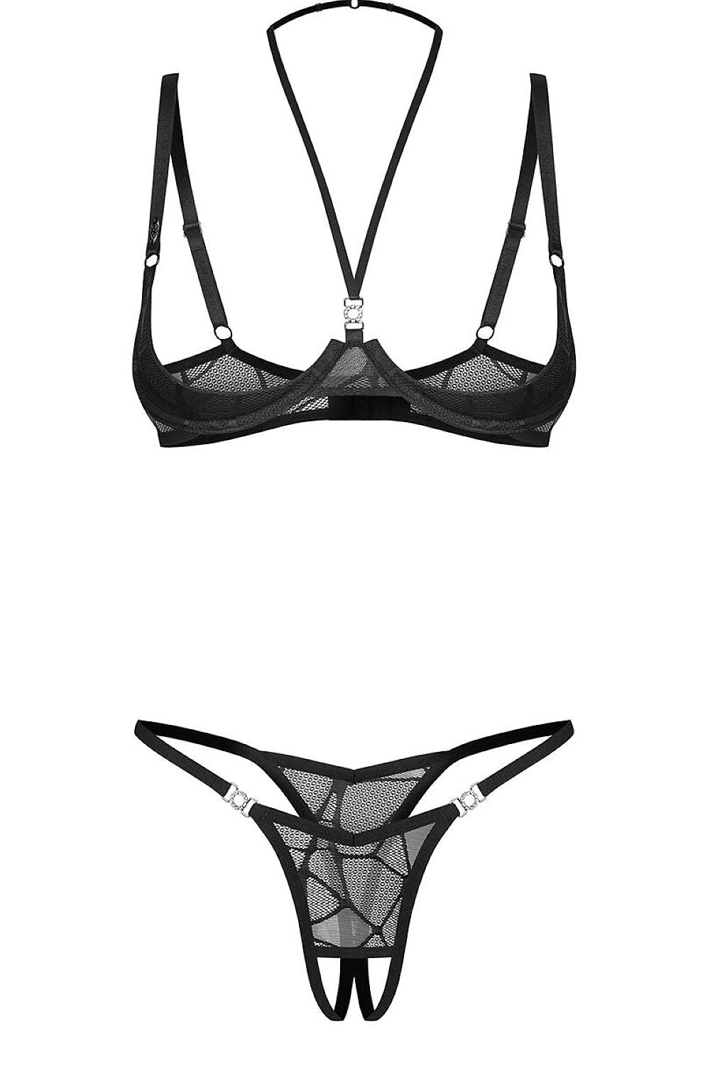 Women's Black Strap Detail Sexy Set detail view
