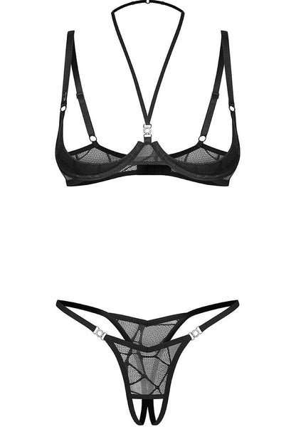 Women's Black Strap Detail Sexy Set detail view