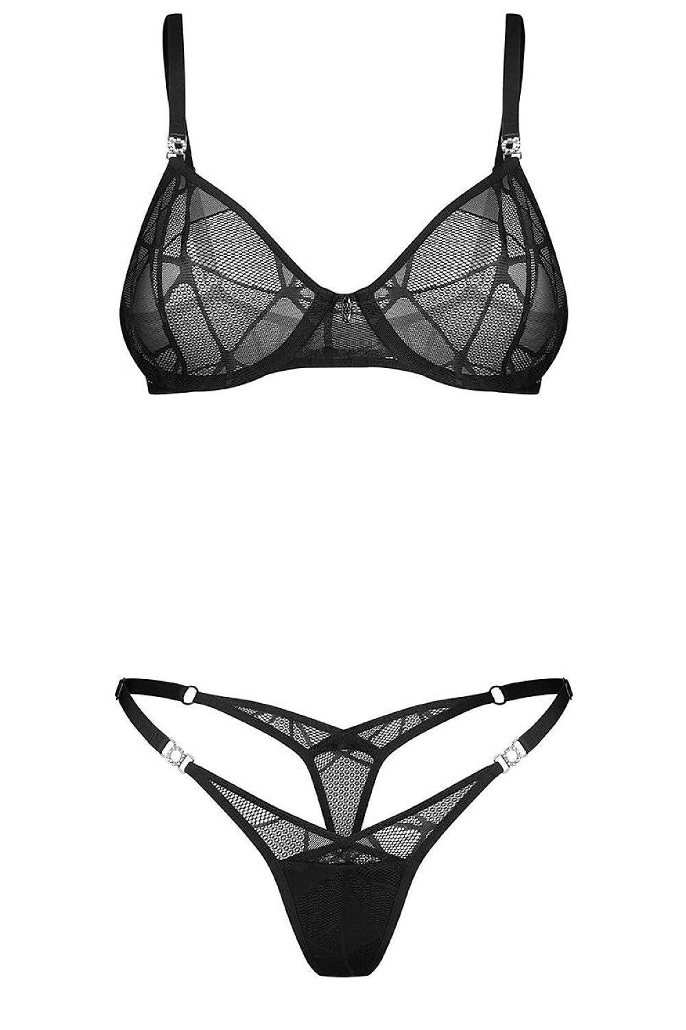Women's Black Strap Detail Easy-fit Elastic Detail Sexy Set back view