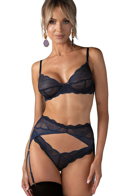 Women's Blue Strap Detail Sexy Set front view
