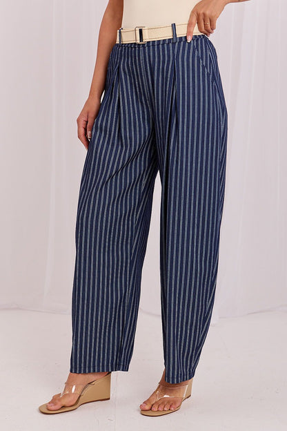 Women's Navy Blue Easy-fit Elastic Detail Women Trousers front view