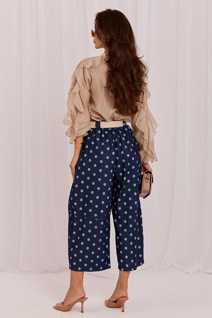 Women's Navy Blue Easy-fit Elastic Detail Culottes detail view