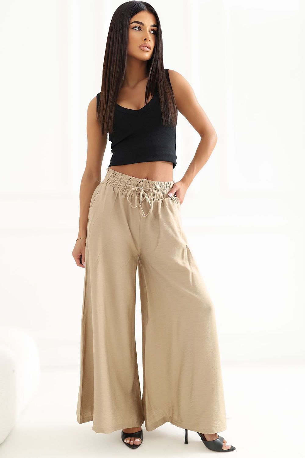 Women's Brown, Grey, and Black Women Trousers side view