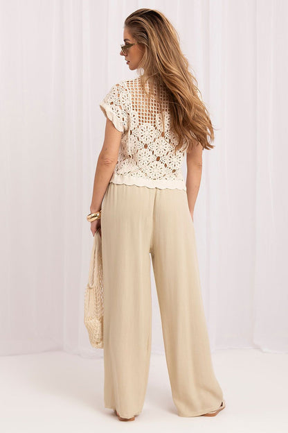 Women's Beige and Black Women Trousers detail view