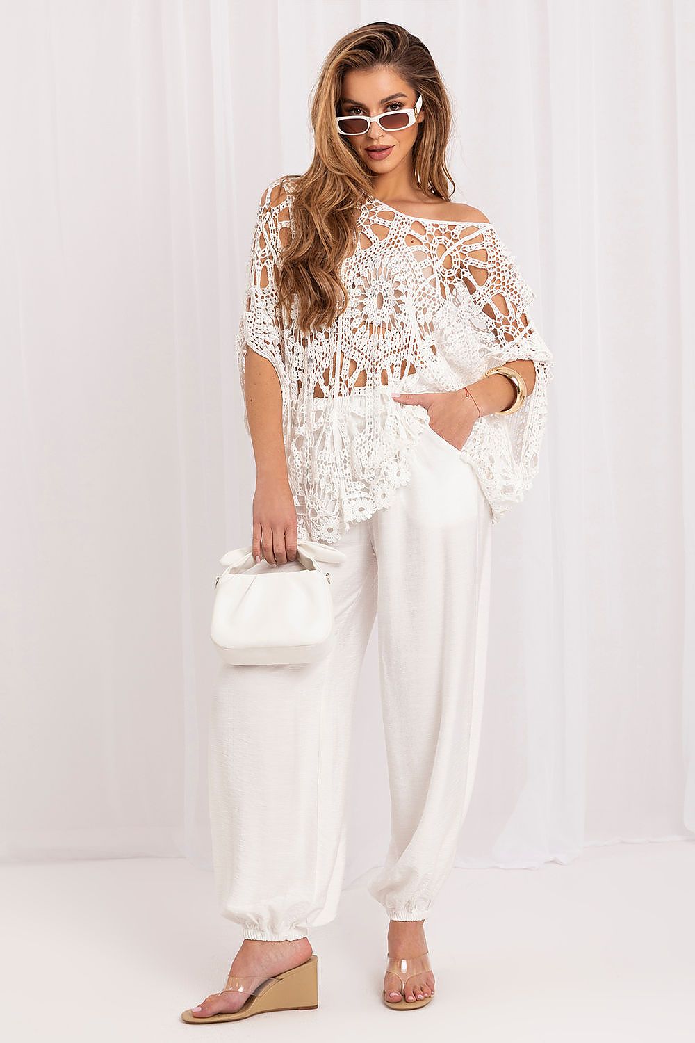 Women's Beige Openwork Detail Jumper side view